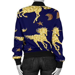 Unicorn Gold Pattern Women Bomber Jacket