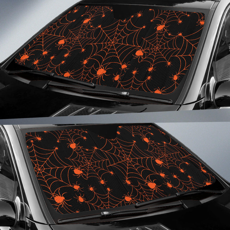 Orange Cobweb Spider Web Pattern Car Sun Shade