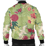 Japanese Crane Green Theme Pattern Men Bomber Jacket