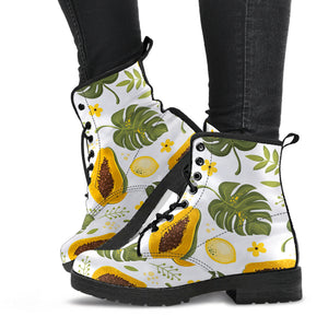 Papaya Leaves Flower Pattern Leather Boots