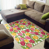 Pink Red Yellow Tulip Pattern Area Rug