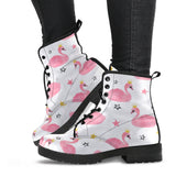 Pink Swan Pattern Leather Boots