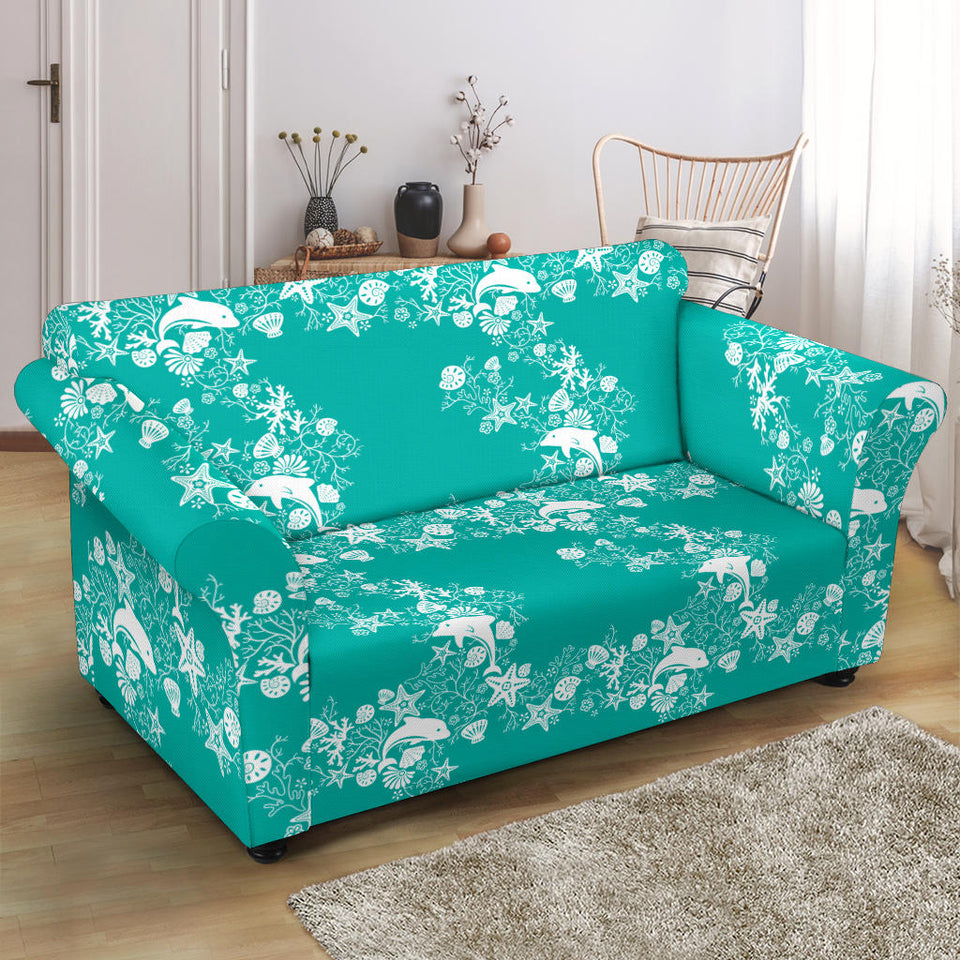 Dolphin Sea Shell Starfish Pattern Loveseat Couch Slipcover