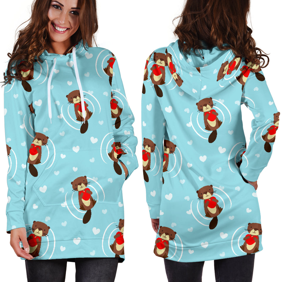 Otter Heart Pattern Women Hoodie Dress