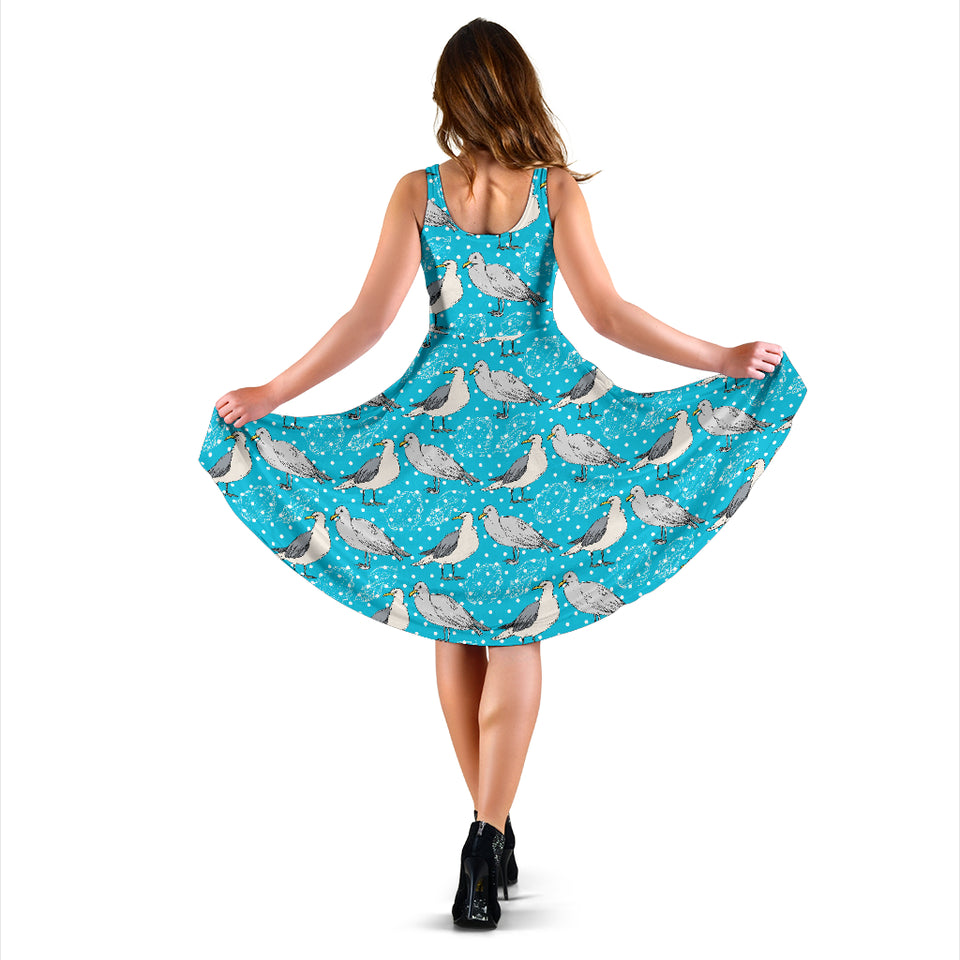 Seagull Pattern Print Design 02 Sleeveless Midi Dress