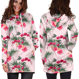 Red Pink Orchid Hibiscus Pattern Women Hoodie Dress