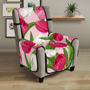 Pink White Tulip Pattern Chair Cover Protector