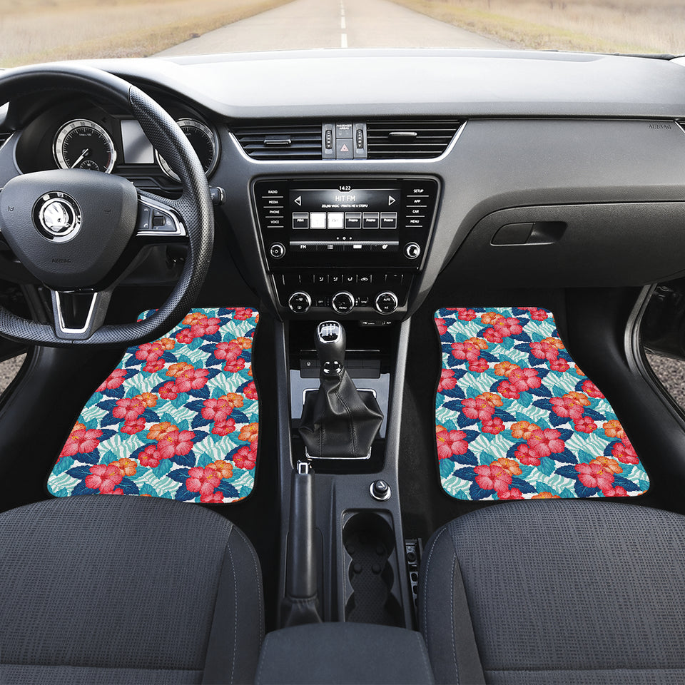 Hibiscus Pattern Print Design 05 Front and Back Car Mats