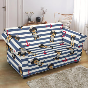 Dachshund Anchor Navy Blue Pattern Loveseat Couch Slipcover
