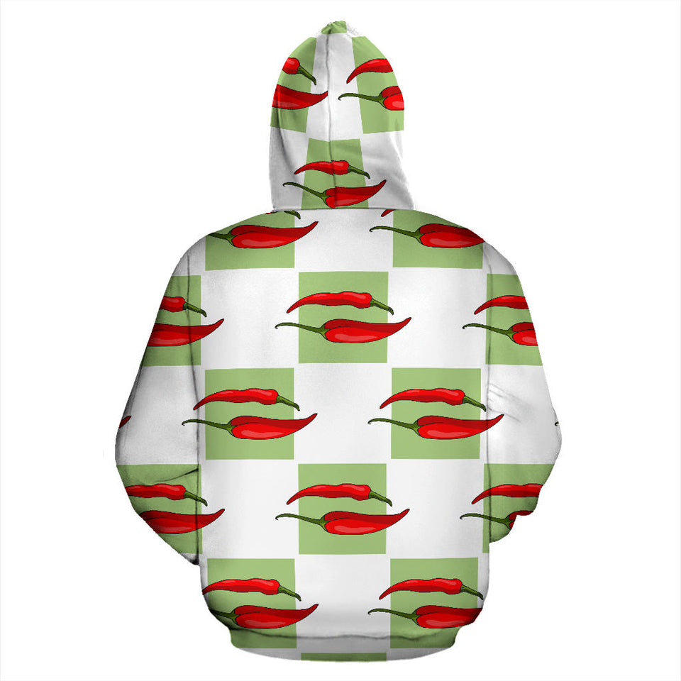 Red Chili Pattern Green White background Men Women Pullover Hoodie