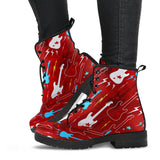 Electical Guitar Red Pattern Leather Boots