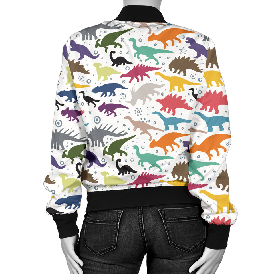 Colorful Dinosaur Pattern Women Bomber Jacket