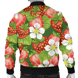 Strawberry Leaves Flower Pattern Men Bomber Jacket