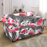 Zebra Red Hibiscus Pattern Loveseat Couch Slipcover