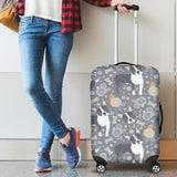 Boston Terrier Flower Pattern Gray Background Luggage Covers