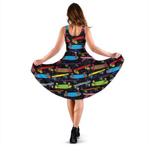 Skate Board Pattern Print Design 03 Sleeveless Midi Dress