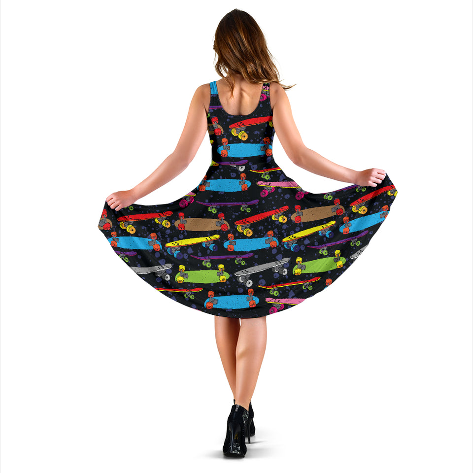 Skate Board Pattern Print Design 03 Sleeveless Midi Dress