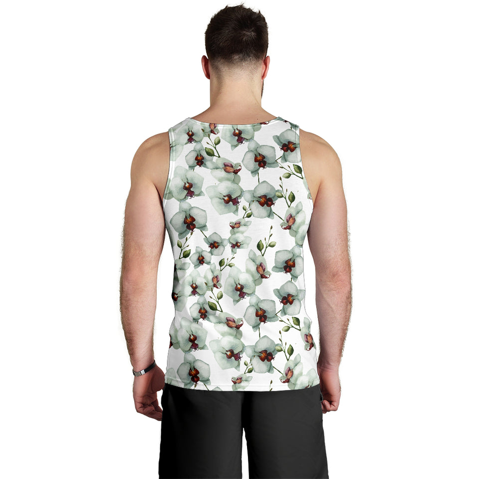 White Orchid Pattern Men Tank Top