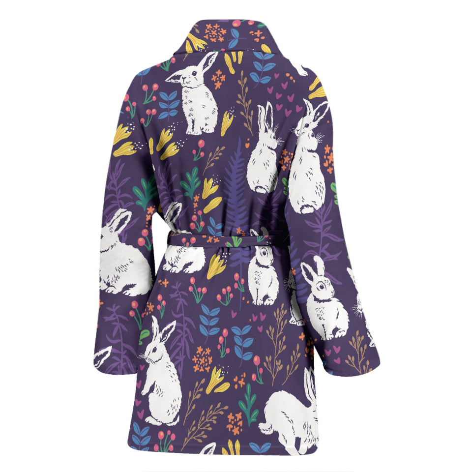 Rabbit Leaves Pattern Women Bathrobe