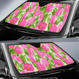 Pink Tulip Pattern Car Sun Shade