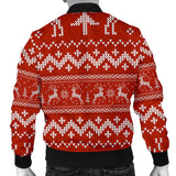 Deer Sweater Printed Red Pattern Men Bomber Jacket