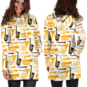 Saxophone Theme Pattern Women Hoodie Dress