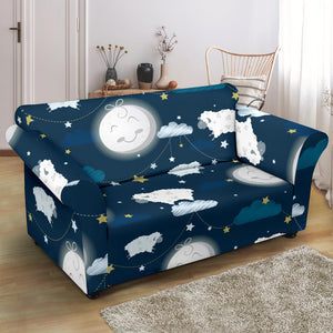 Sheep Playing Could Moon Pattern  Loveseat Couch Slipcover