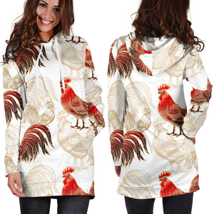 Rooster Chicken Pattern Women Hoodie Dress