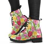 Pink Red Yellow Tulip Pattern Leather Boots