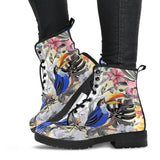 Toucan Leaves Flower Pattern Leather Boots