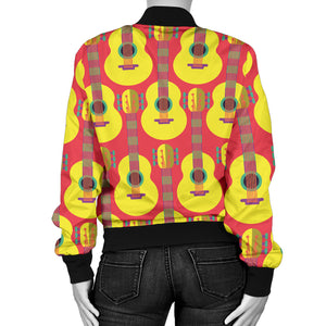Classic Guitar Theme Pattern Women Bomber Jacket