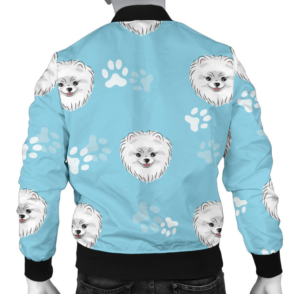 Pomeranian Pattern Blue Background Men Bomber Jacket