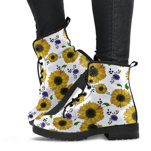 Sunflower Pattern Background Leather Boots