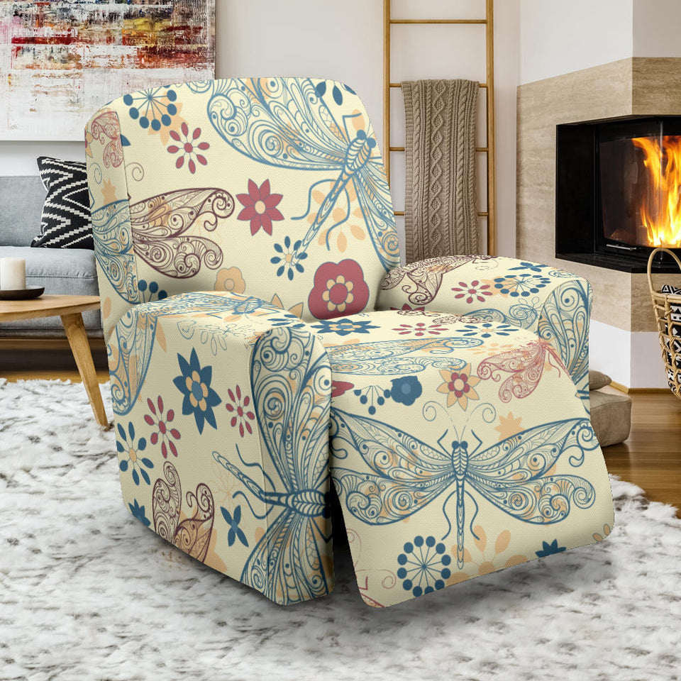 Dragonfly Flower Pattern Recliner Chair Slipcover