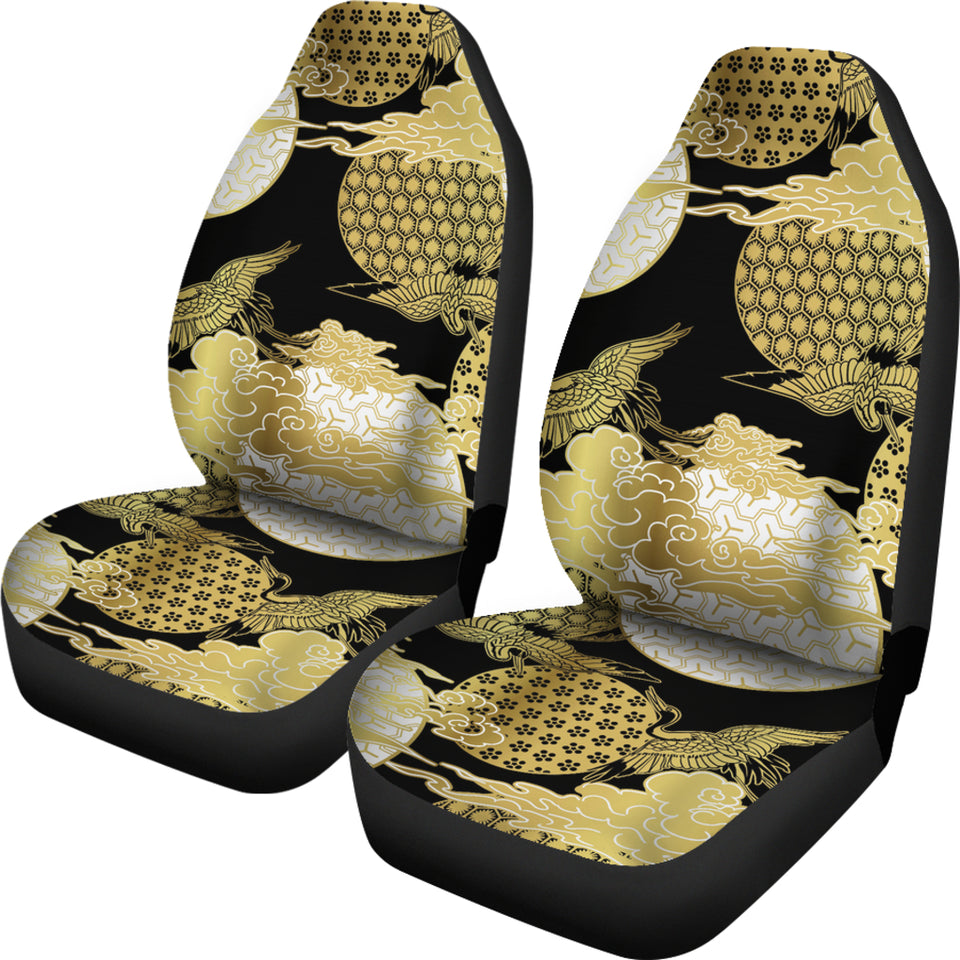 Gold Could Crane Japanese Pattern Universal Fit Car Seat Covers