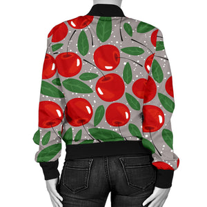 Cherry Leaves Pattern Women Bomber Jacket