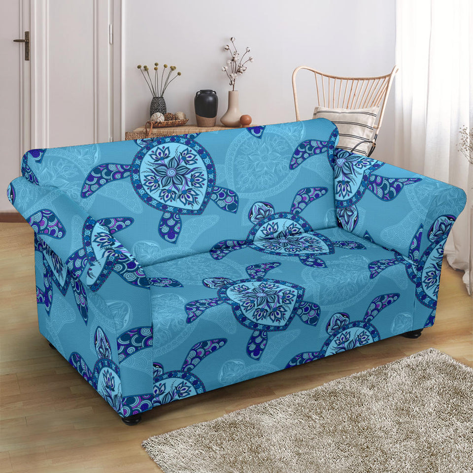 Sea Turtle Blue Tribal Pattern Loveseat Couch Slipcover