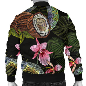 Snake Leaves Coconut Pattern Men Bomber Jacket