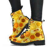Bee and Honeycomb Pattern Leather Boots