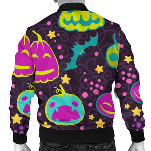 Halloween Pumpkin Bat Pattern Men Bomber Jacket