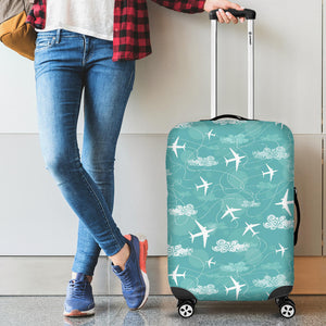 Airplane Cloud Pattern Green Background Luggage Covers