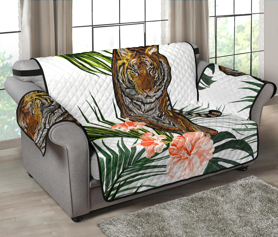Bengal Tiger Hibicus Pattern Loveseat Couch Cover Protector