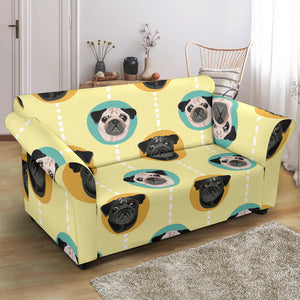 Pug Head Pattern Loveseat Couch Slipcover