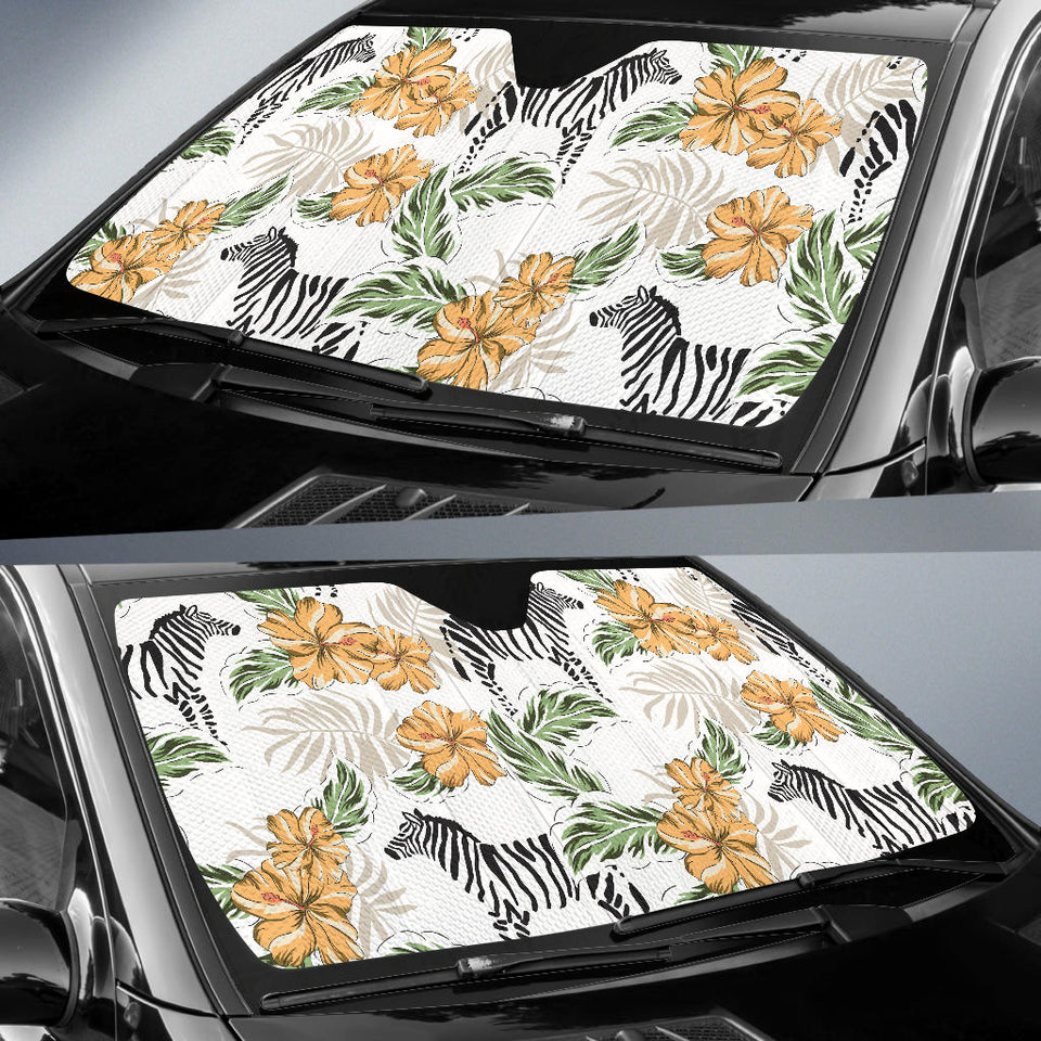 Zebra Hibiscus Pattern Car Sun Shade