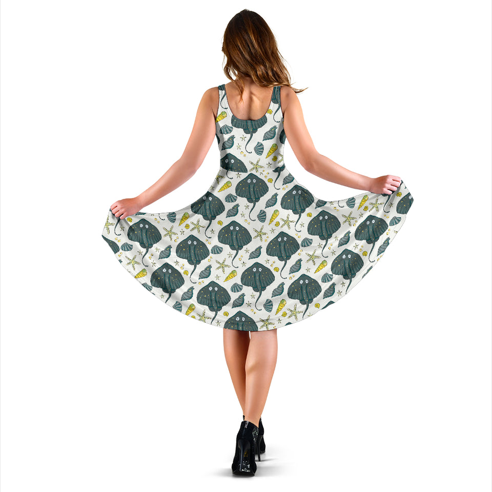 Stingray Pattern Print Design 03 Sleeveless Midi Dress