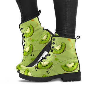 Kiwi Pattern Background Leather Boots