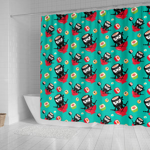 Ninja Sushi Pattern Shower Curtain Fulfilled In US