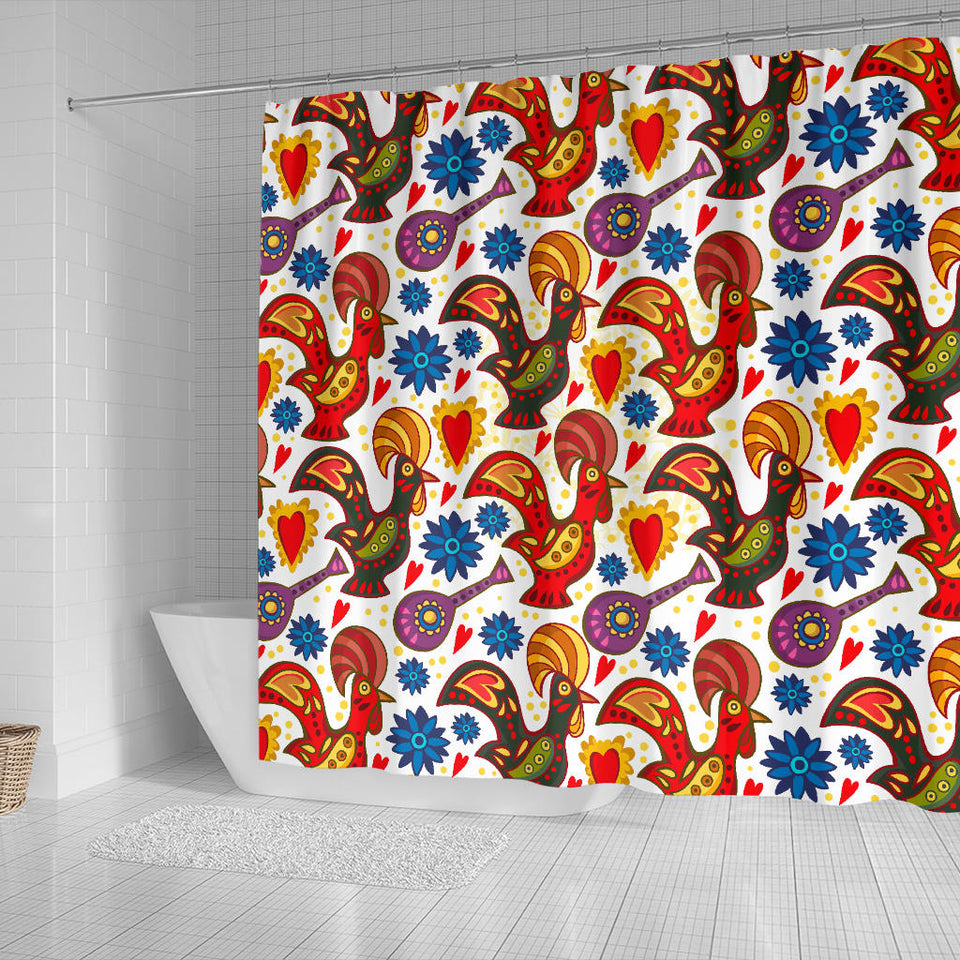 Colorful Rooster Chicken Guitar Pattern Shower Curtain Fulfilled In US