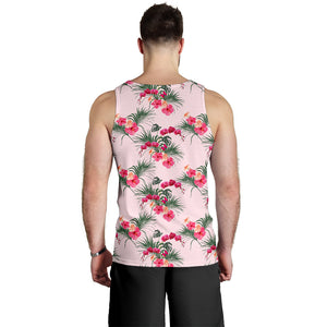 Red Pink Orchid Hibiscus Pattern Men Tank Top