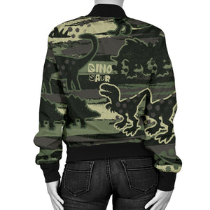 Dinosaur Camo Pattern Women Bomber Jacket